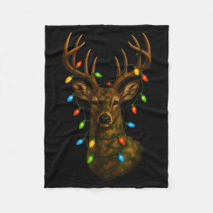 Camo Hunting Reindeer Deer Christmas Holiday Xmas  Fleece Blanket