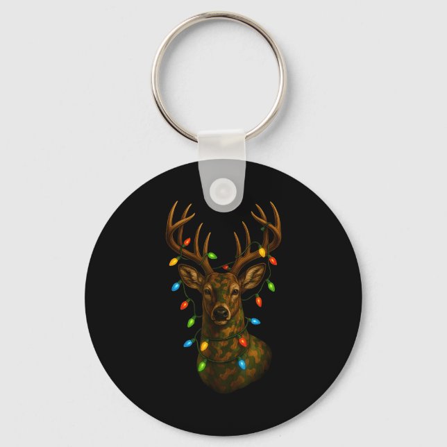 Camo Hunting Reindeer Deer Christmas Holiday Xmas  Keychain (Front)