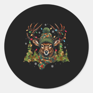 Camo Hunting Reindeer Deer Xmas Lights Christmas H Classic Round Sticker