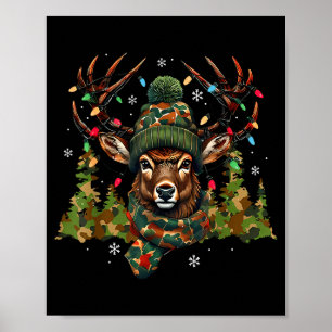 Camo Hunting Reindeer Deer Xmas Lights Christmas H Poster