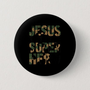 Camo Jesus Is My Superhero Toddler Boys Camouflage 2 Inch Round Button