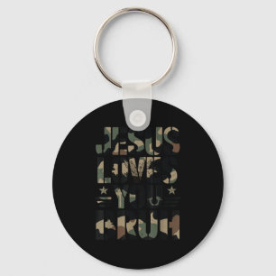 Camo Jesus Loves You Bruh Camouflage Christian Tee Keychain