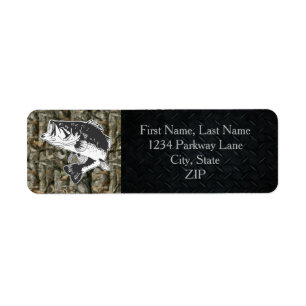 Camo Largemouth Bass Fishing Return Address Labels