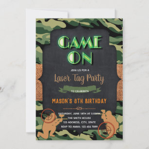 Camo Laser Tag birthday party invitation