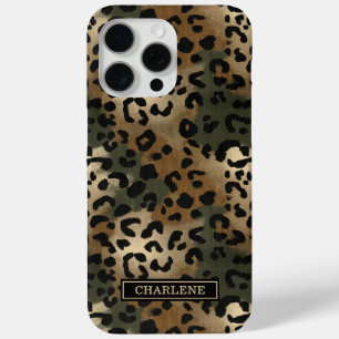 Camo Leopard Print Monogrammed iPhone 15 Pro Max Case