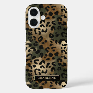 Camo Leopard Print Monogrammed iPhone 16 Case