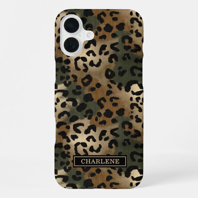 Camo Leopard Print Monogrammed iPhone Case (Back)