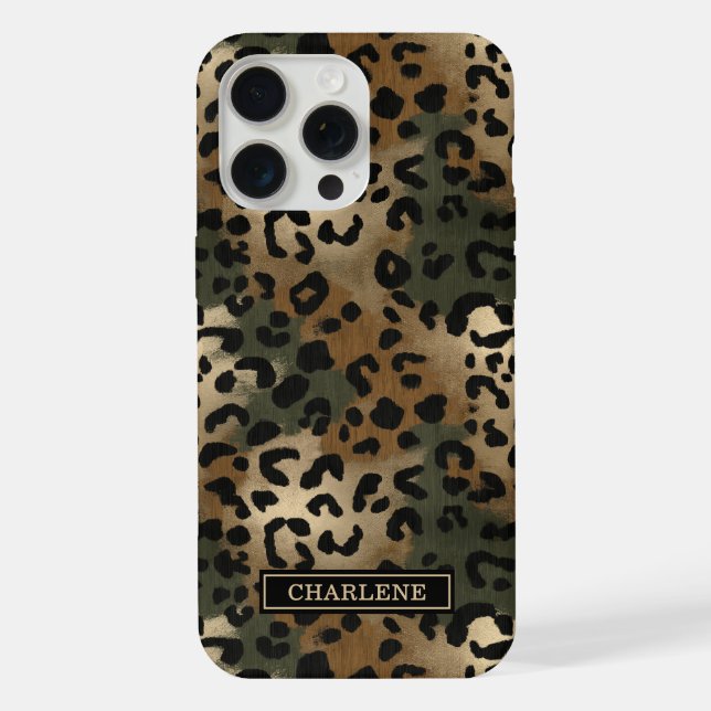 Camo Leopard Print Monogrammed iPhone Case (Back)