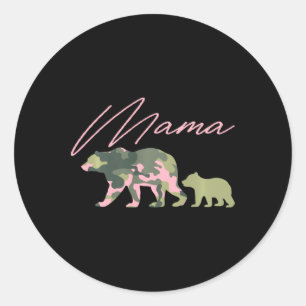 Camo Mama Bear Shirt, Mama Bear And Cub, Mom Of 1, Classic Round Sticker