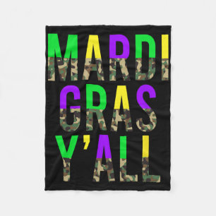 Camo Mardi Gras Y'all Camouflage Mardi Gras Party Fleece Blanket