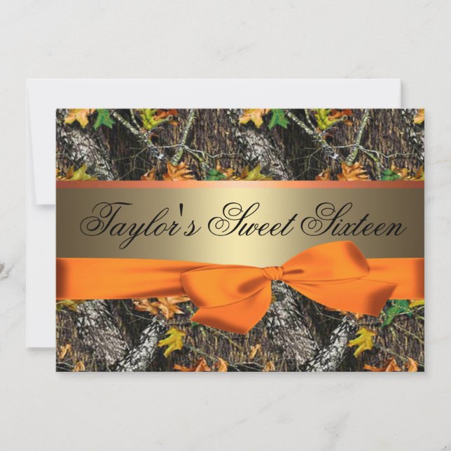 Camo & Orange Sweet Sixteen Invitation (Front)