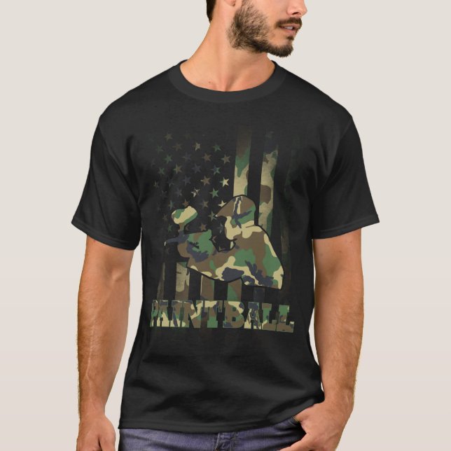 Camo Paintball Player American Flag USA Military T T-Shirt (Front)