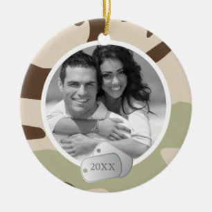 Camo Pattern and Dog Tags Photo Ceramic Ornament
