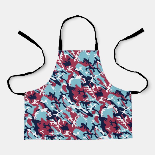 Camo Pattern - Burgundy Navy Blue White Apron (Front)