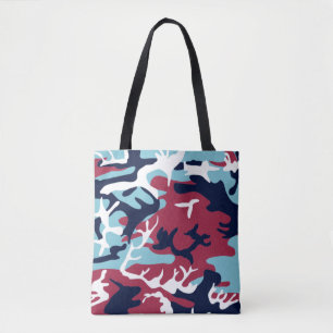Camo Pattern - Burgundy Navy Blue White Tote Bag