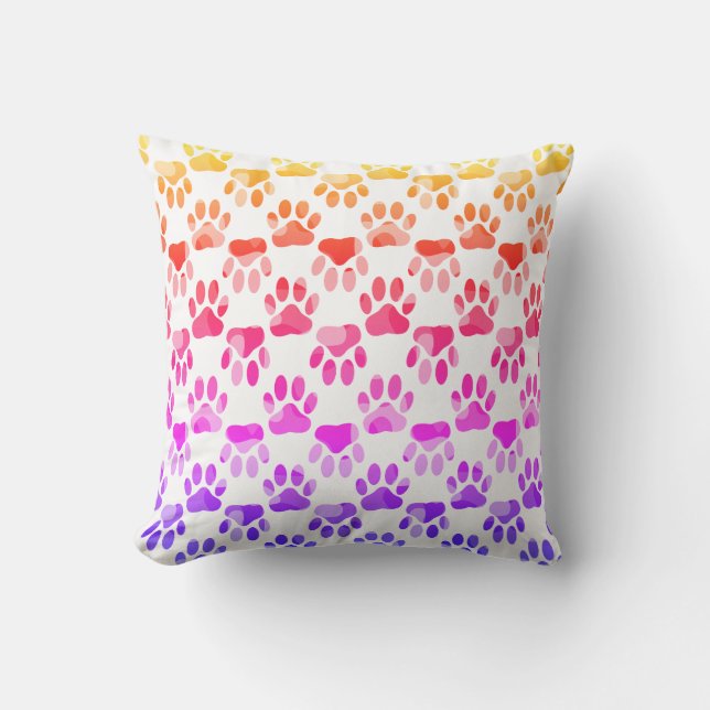 Camo Pattern Dog Paw Pink Orange Purple Throw Pillow (Front)