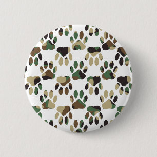 Camo Pattern Dog Paw Print 2 Inch Round Button