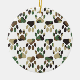 Camo Pattern Dog Paw Print Ceramic Ornament