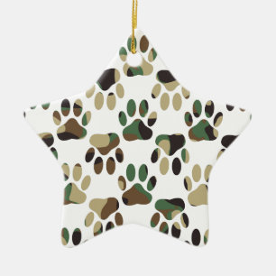 Camo Pattern Dog Paw Print Ceramic Ornament