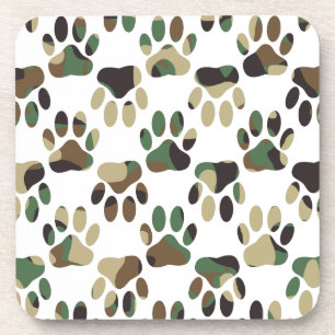 Camo Pattern Dog Paw Print Coaster