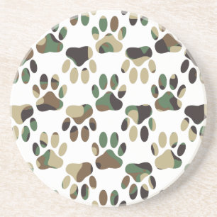Camo Pattern Dog Paw Print Coaster