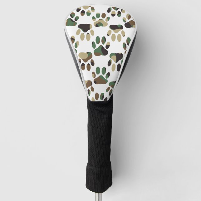 Camo Pattern Dog Paw Print Golf Head Cover (Front)