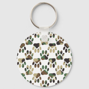 Camo Pattern Dog Paw Print Keychain