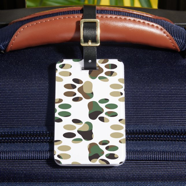 Camo Pattern Dog Paw Print Luggage Tag (Front Insitu 2)