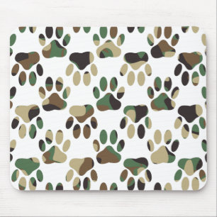 Camo Pattern Dog Paw Print Mouse Pad