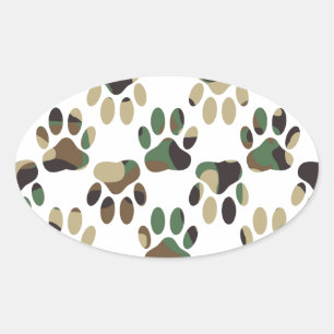 Camo Pattern Dog Paw Print Oval Sticker
