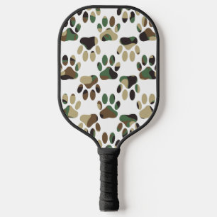 Camo Pattern Dog Paw Print Pickleball Paddle