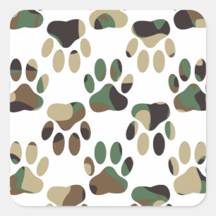 Camo Pattern Dog Paw Print Square Sticker