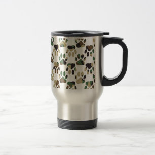 Camo Pattern Dog Paw Print Travel Mug
