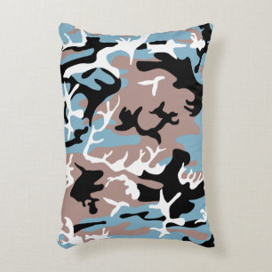 Camo Pattern - Grayish Red White Blue Black Accent Pillow