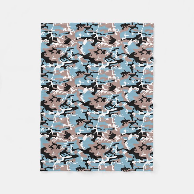 Camo Pattern - Grayish Red White Blue Black Fleece Blanket (Front)