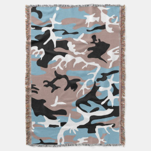 Camo Pattern - Grayish Red White Blue Black Throw Blanket