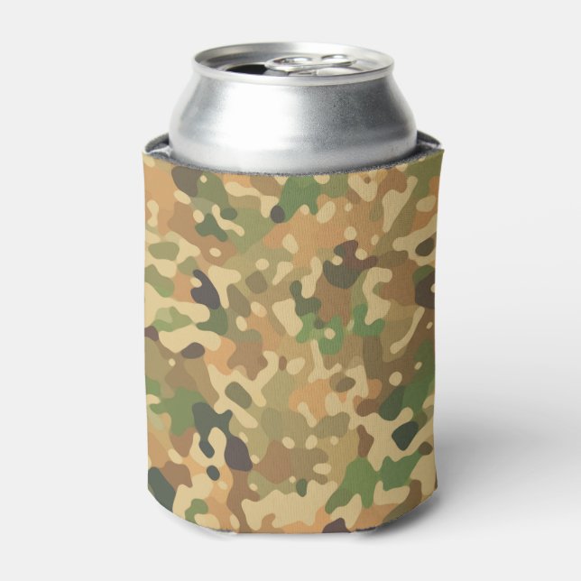 Camo Pattern - Green Orange Brown Black Can Cooler (Can Front)