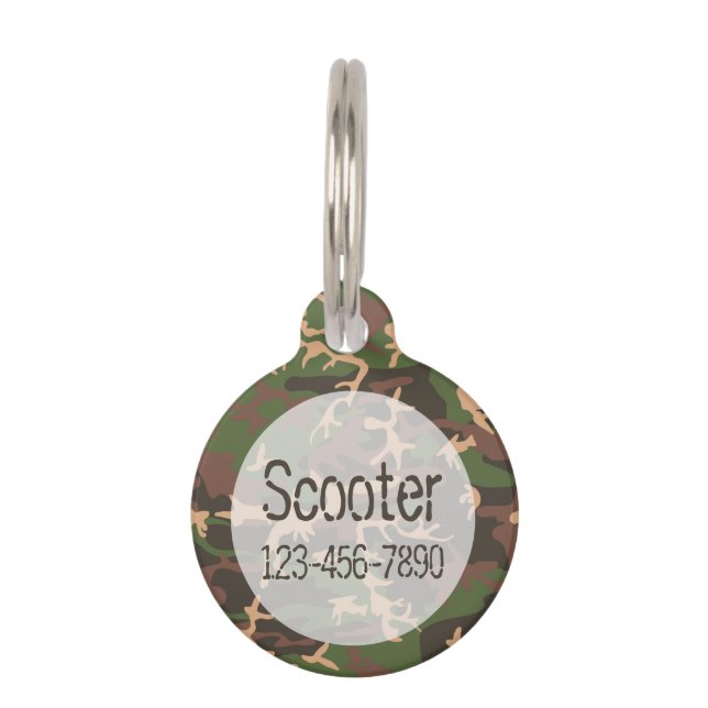 Camo Pattern Monogram Pet Name Tag Dog & Cat (Front)