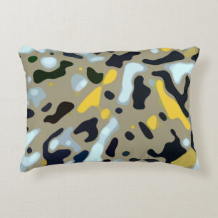 Camo Pattern - Yellow White Beige Blue Black Accent Pillow