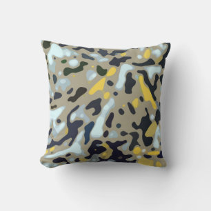 Camo Pattern - Yellow White Beige Blue Black Outdoor Pillow