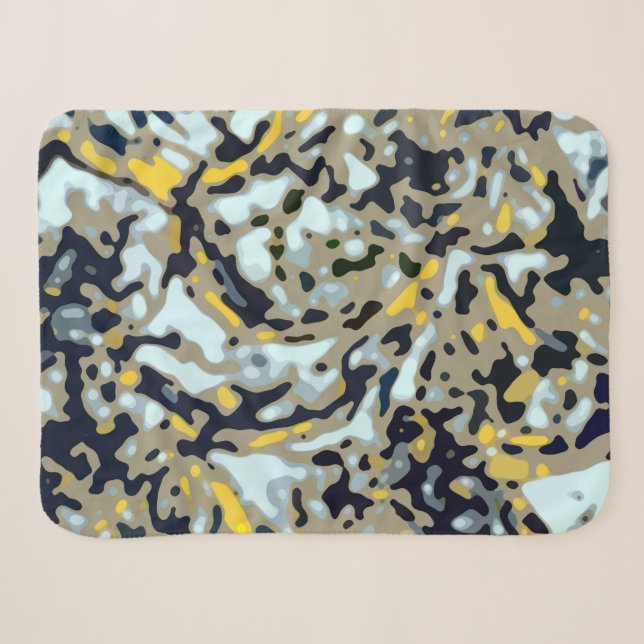 Camo Pattern - Yellow White Beige Blue Black Sherpa Blanket (Front (Horizontal))