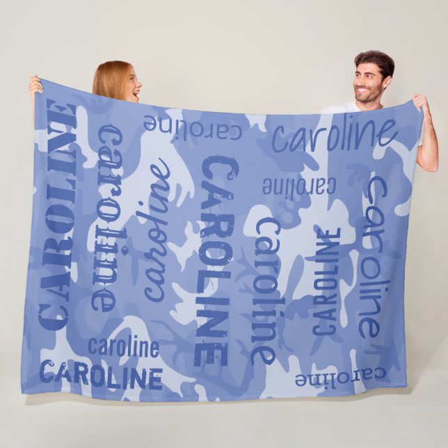 Camo Personalized Blue Fleece Blanket (In Situ)