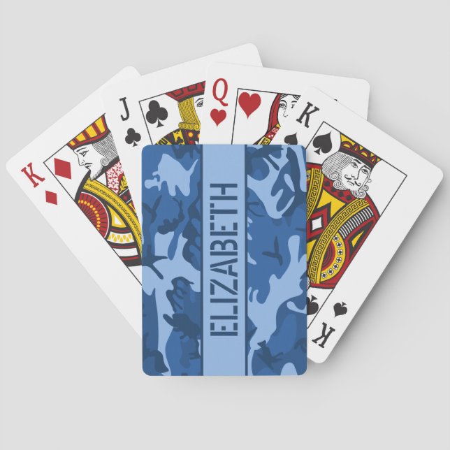 Camo Personalized Blue  Playing Cards (Back)
