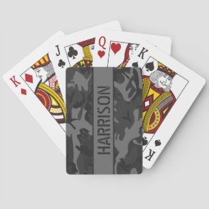 Camo Personalized Charcoal Grey Playing Cards