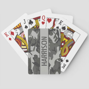 Camo Personalized Grey Playing Cards
