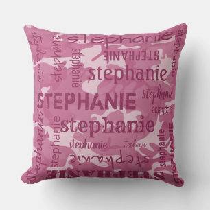 Camo Personalized Longer Name Pink Throw Pillow