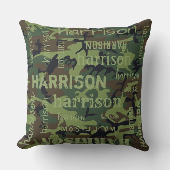 Camo Personalized Longer Name Throw Pillow (Front)
