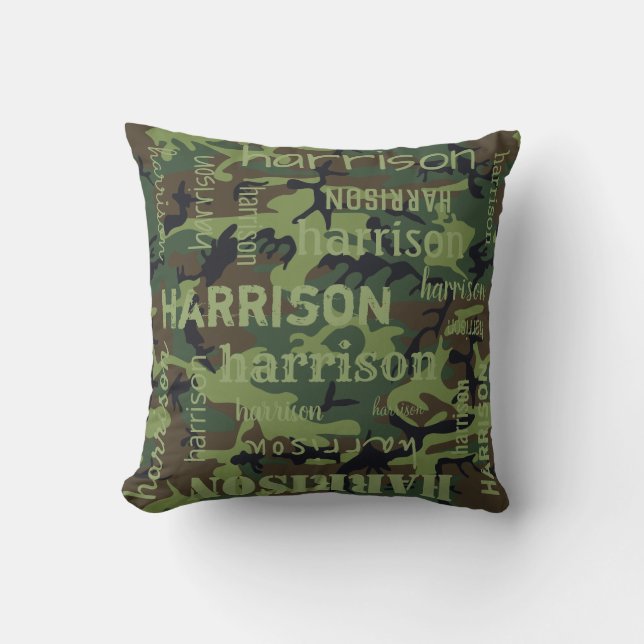 Camo Personalized Longer Name Throw Pillow (Front)