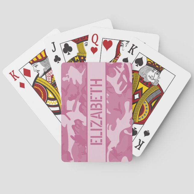 Camo Personalized Pink Playing Cards (Back)