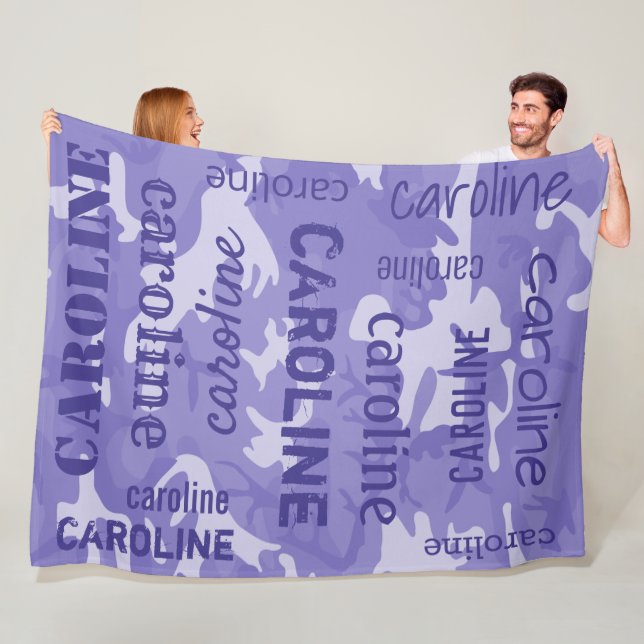 Camo Personalized Purple Fleece Blanket (In Situ)